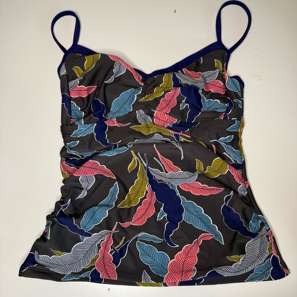 Boden Black Blue and Pink Leaf Patterned Camisole Tankini TOP ONLY Size US 4 GUC - Picture 1 of 6